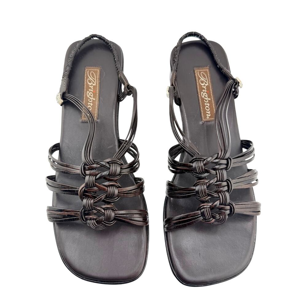Brighton Rush Strappy Sandals Leather Slingback Brown Block Heals Womens Size 7